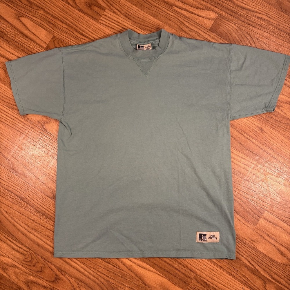Vintage Russell Athletic Pro Cotton Blank T Shirt Green USA Made Size L